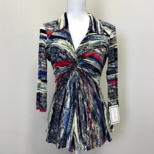 NWT Vintage Y2K KOKOON Vibrant Twist-front Top M Abstract pattern